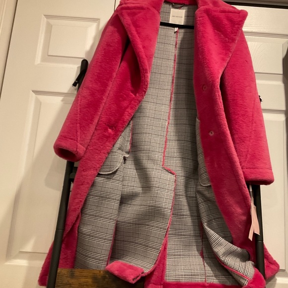 🆕AVEC LES FILLES WARM RICH FUSCIA HOT PINK BONDED FAUX FUR TRENCH TEDDY COAT - Picture 11 of 16